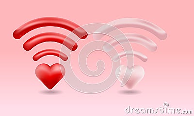 3D heart shape wi-fi sign, happy valentineâ€™s day, icon, vector Vector Illustration